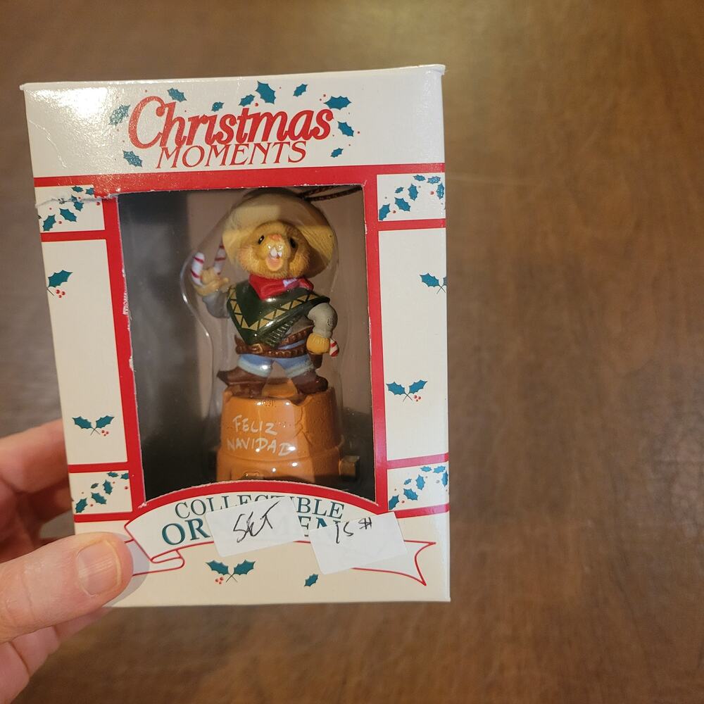 Vtg Westmar Christmas Moments Feliz Navidad Mexican Mouse Sombrero Ornament Box
